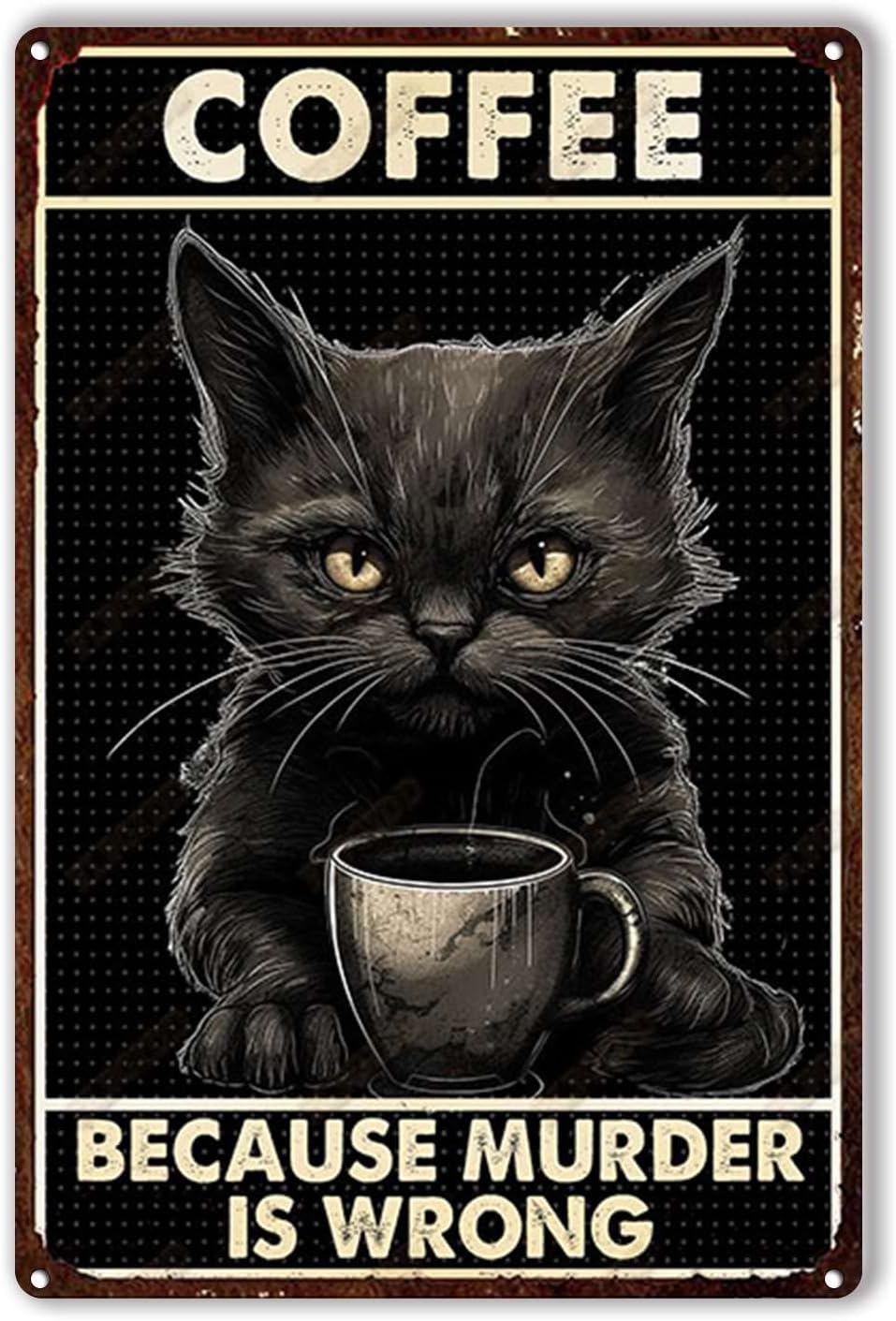 Tin Plaque Coffee cat Because  - Smart Garden In Home review and price